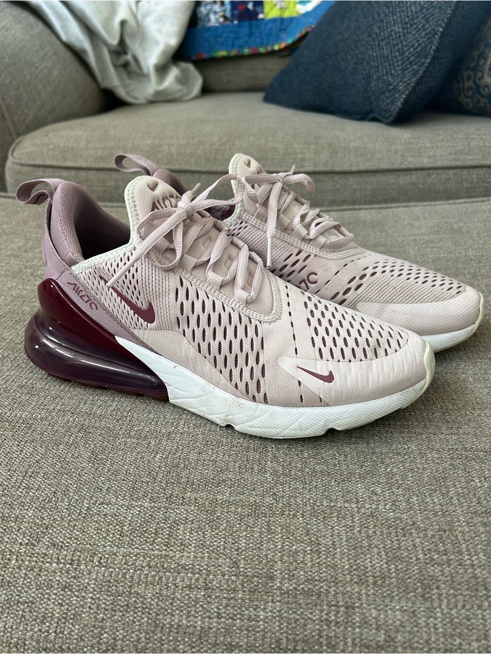 Nike Women’s Air Max 270 Sneakers in Light Pink and Burgundy